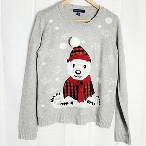 Karen Scott Christmas Polar Bear Knit Long Sleeves Sweater